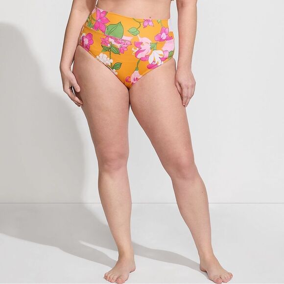 Land's End Plus Standard Pinch-less Bikini Bottoms sweet mango lilies floral Var - Picture 3 of 7